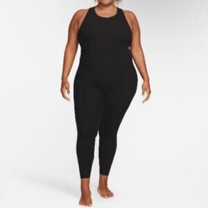Nike Women Plus Size 2X Yoga Dri-Fit Luxe 7/8 Jumpsuit Black Sleeveless Strappy